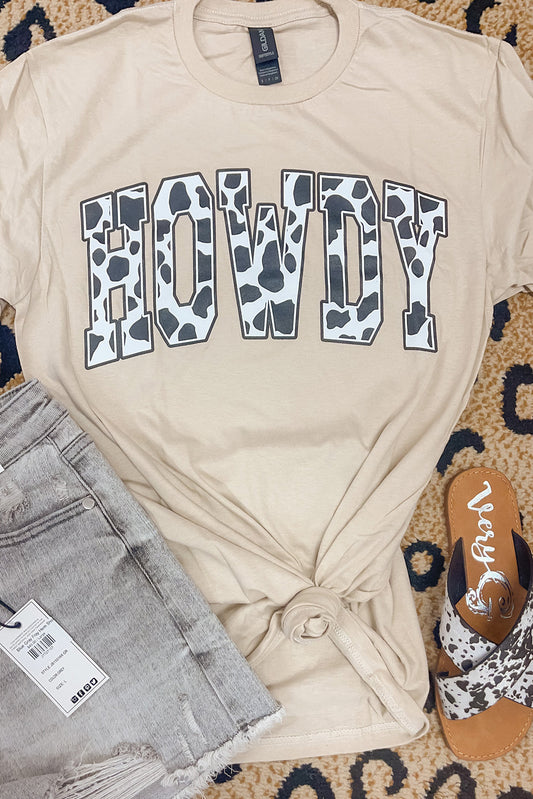 Khaki Animal Print HOWDY Letter Print Graphic Tee