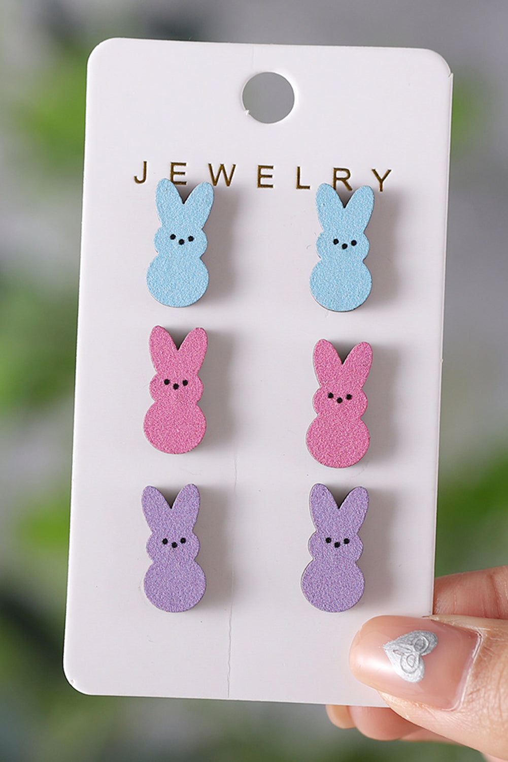 White Easter Bunny Doll Shape Wooden Stud Earrings