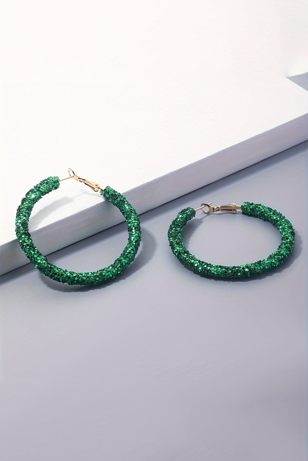 Dark Green St. Patricks Daring Sequin Hoop Earrings