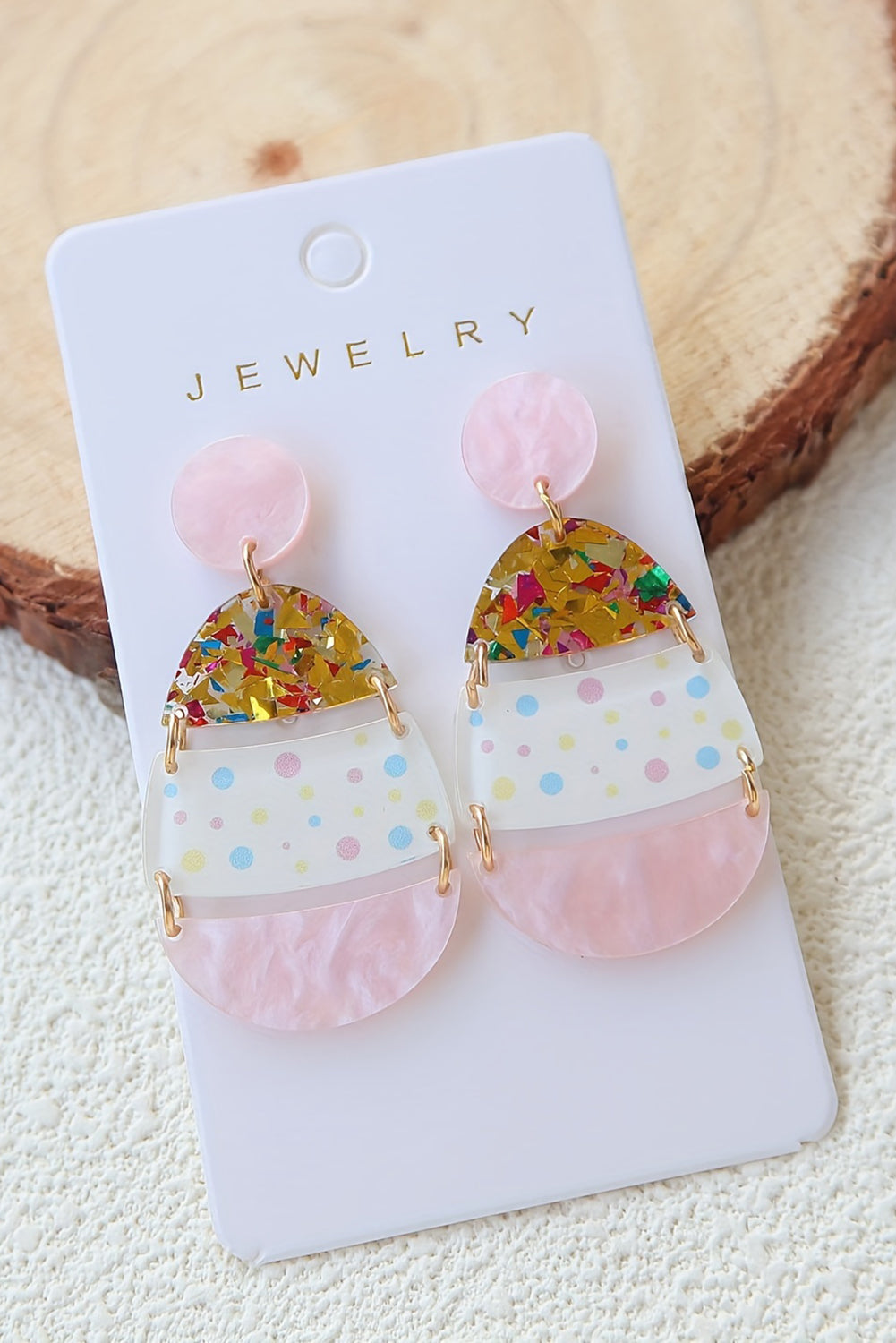 Pink Polka Dot Printed Easter Egg Shape Drop Earrings