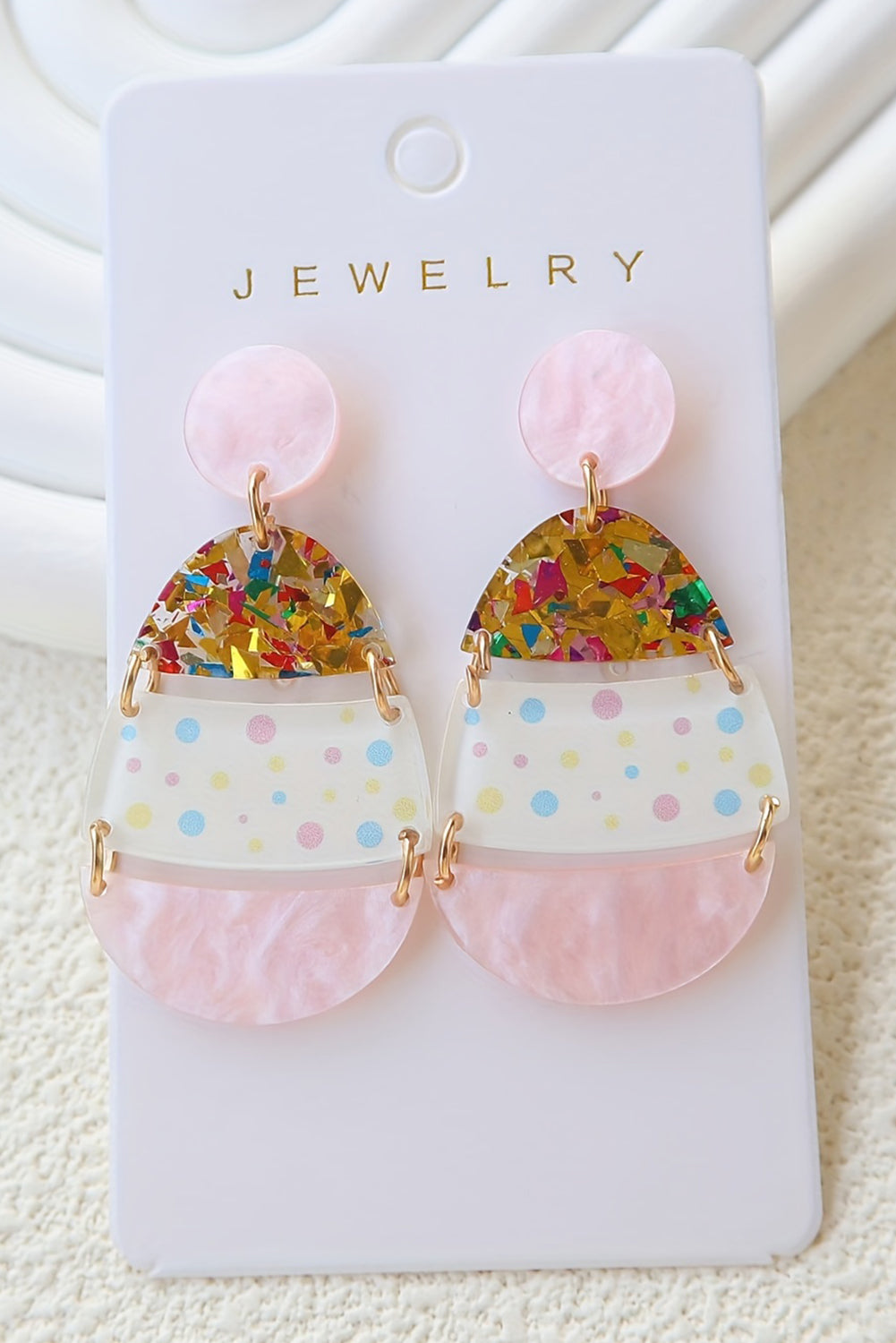 Pink Polka Dot Printed Easter Egg Shape Drop Earrings