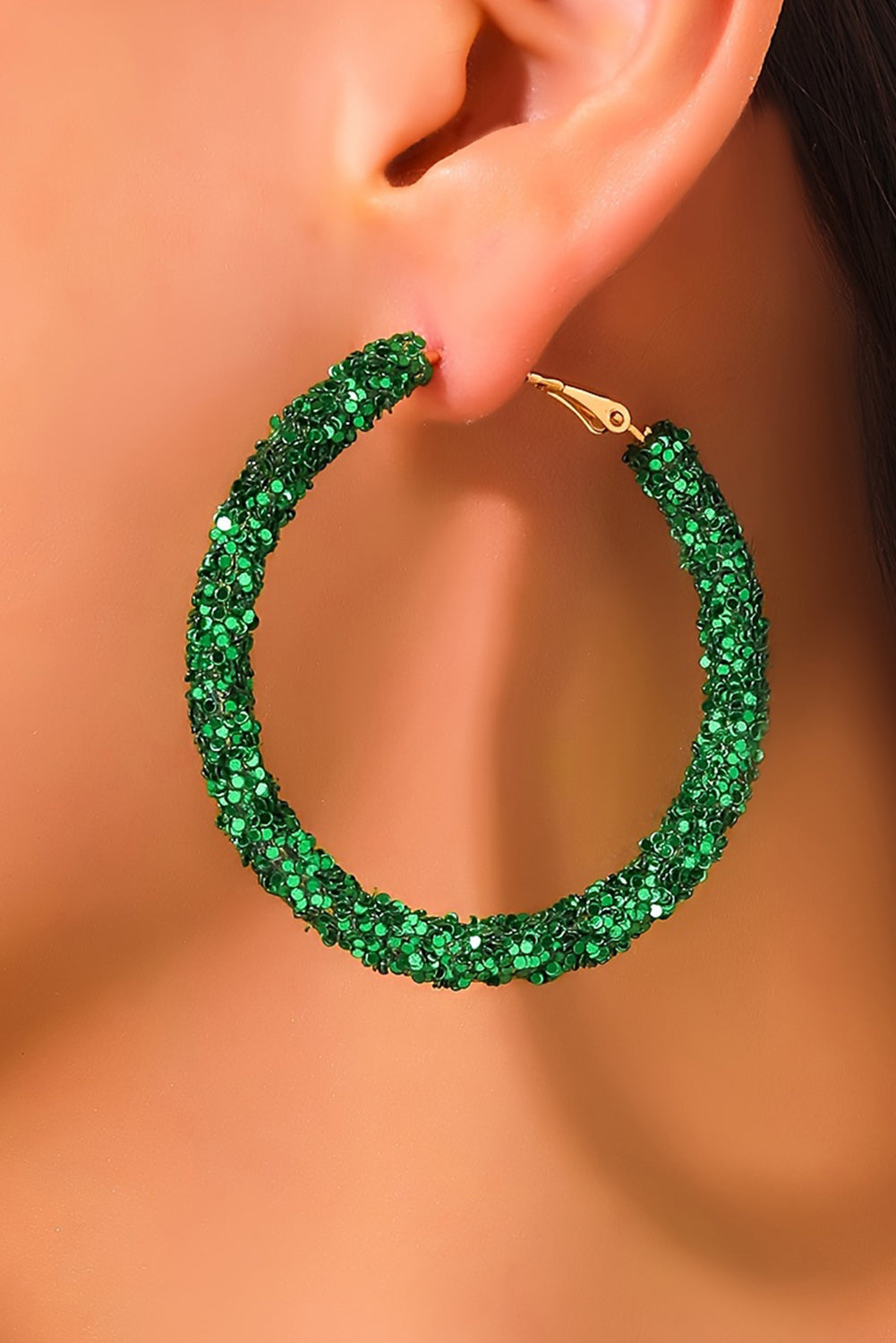 Dark Green St. Patricks Daring Sequin Hoop Earrings