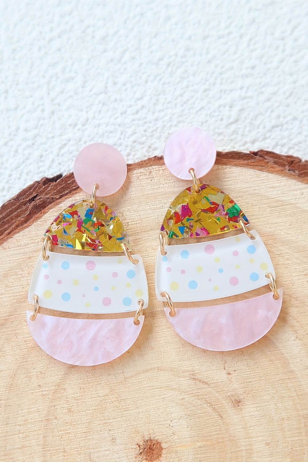 Pink Polka Dot Printed Easter Egg Shape Drop Earrings