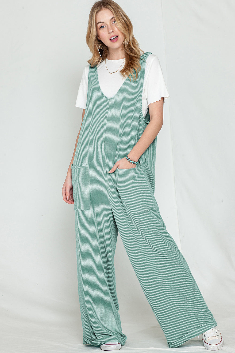 Dark Grey Pockets Oversized Ribbed Wide Leg Jumpsuit