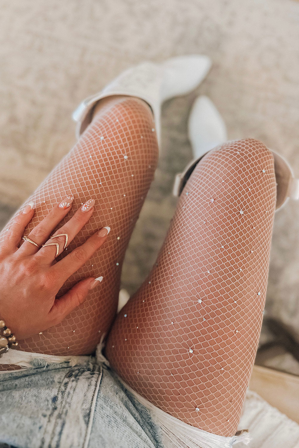 Flesh Sexy Rhinestone Fishnet Pantyhose