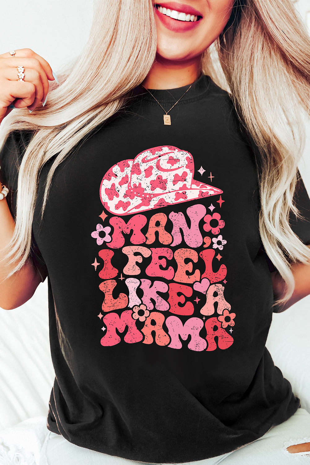 Black MAMA Letter Print Crewneck Graphic Tee