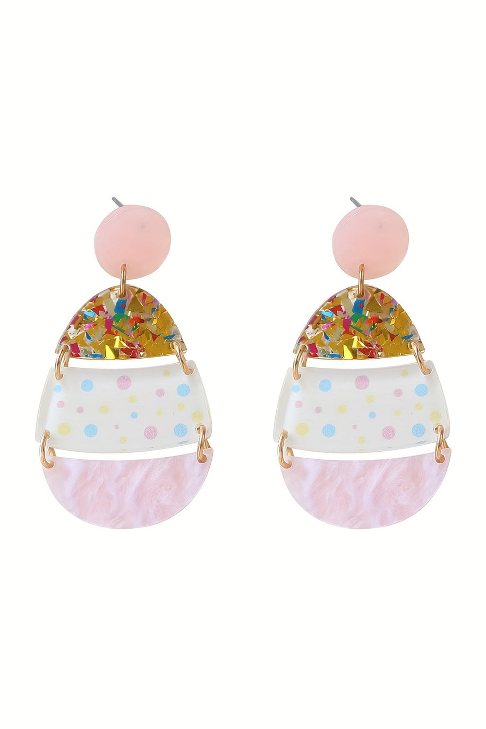 Pink Polka Dot Printed Easter Egg Shape Drop Earrings