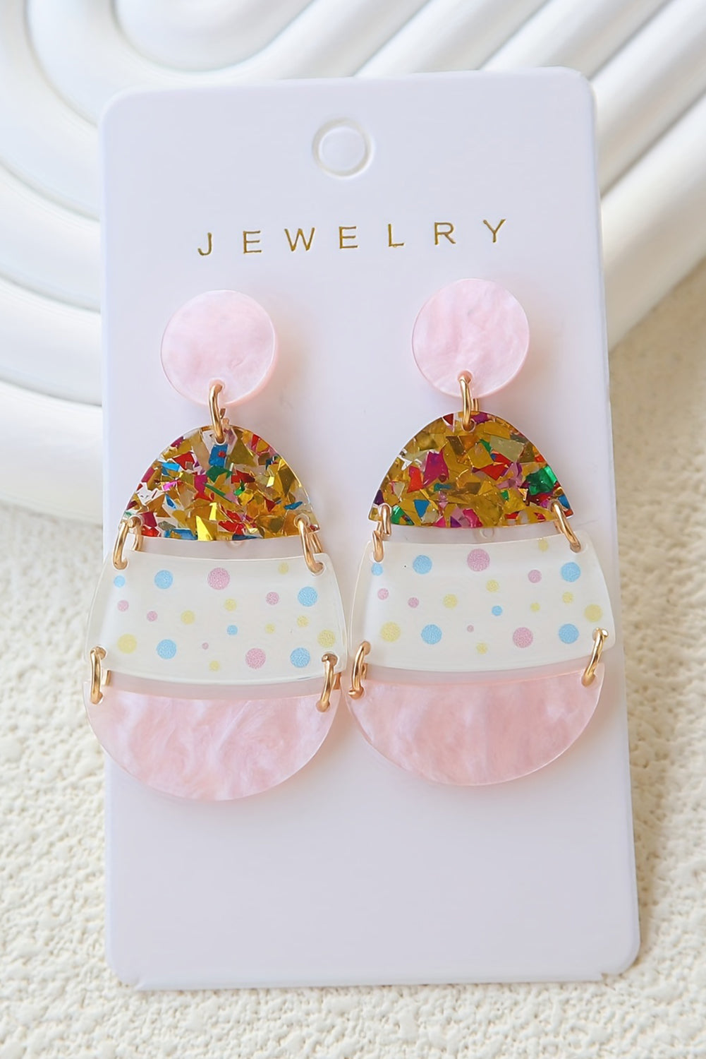 Pink Polka Dot Printed Easter Egg Shape Drop Earrings