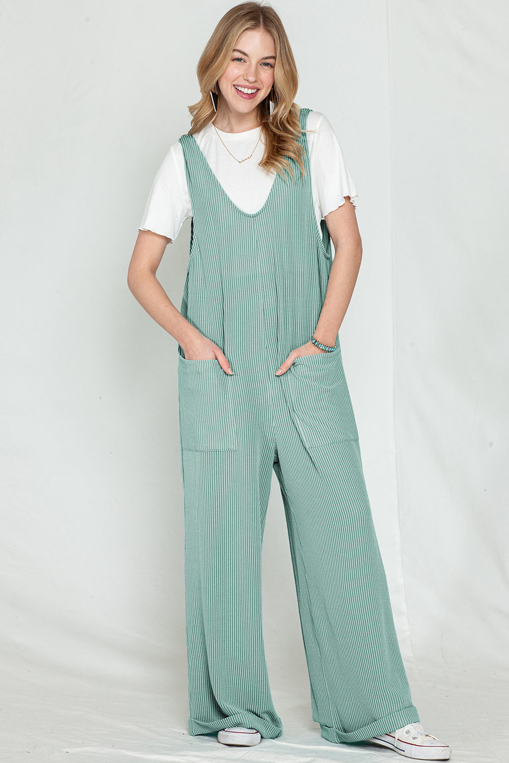 Dark Grey Pockets Oversized Ribbed Wide Leg Jumpsuit