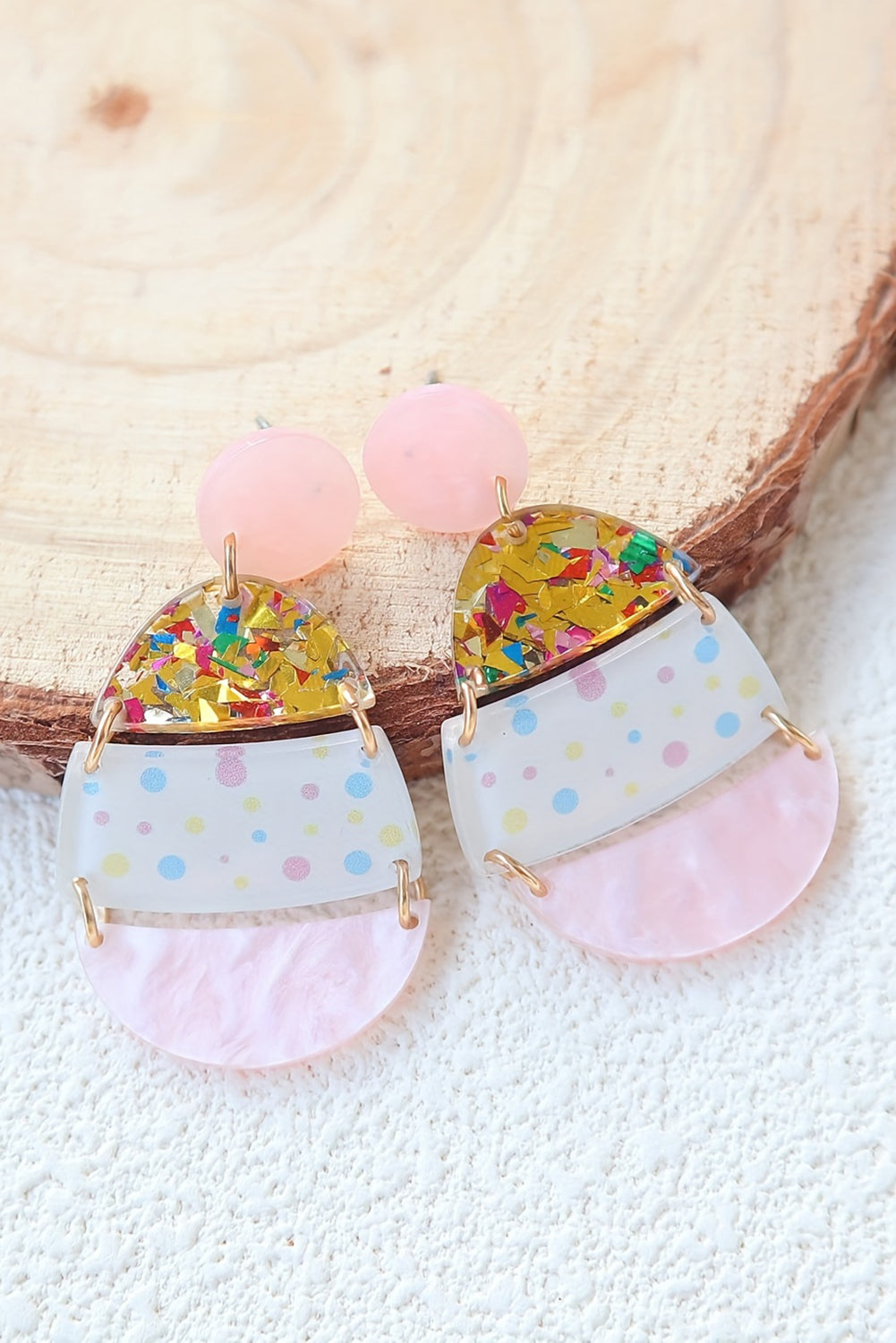 Pink Polka Dot Printed Easter Egg Shape Drop Earrings