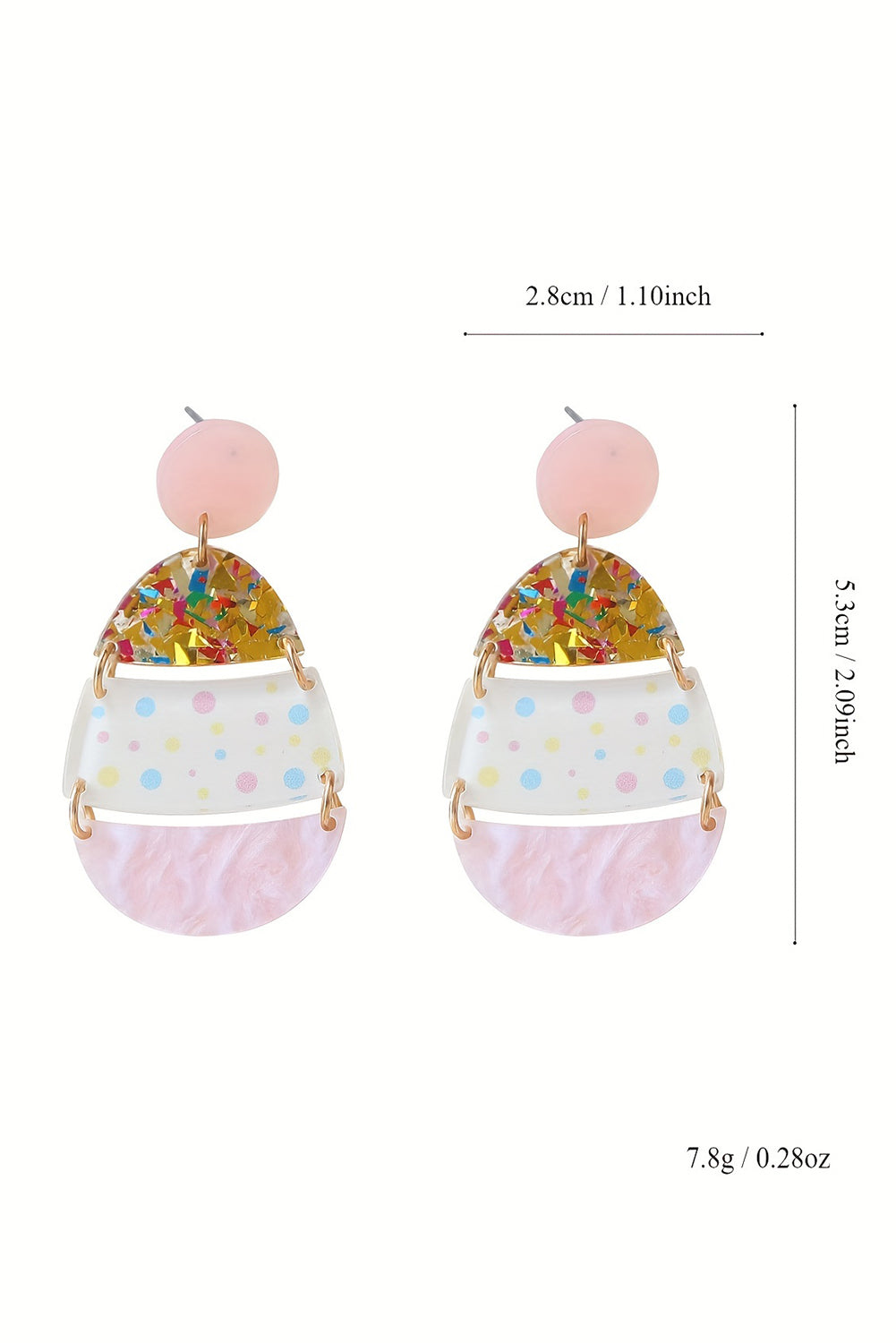 Pink Polka Dot Printed Easter Egg Shape Drop Earrings