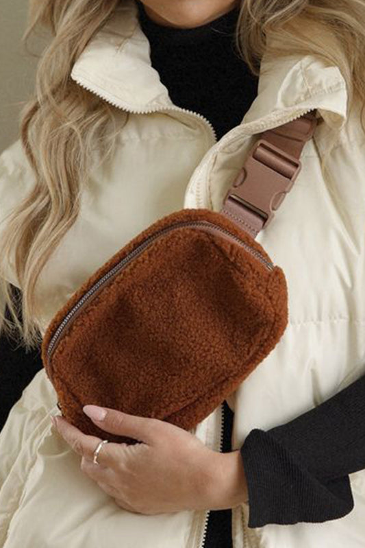 Brown Sherpa Adjustable Strap Crossbody Bag