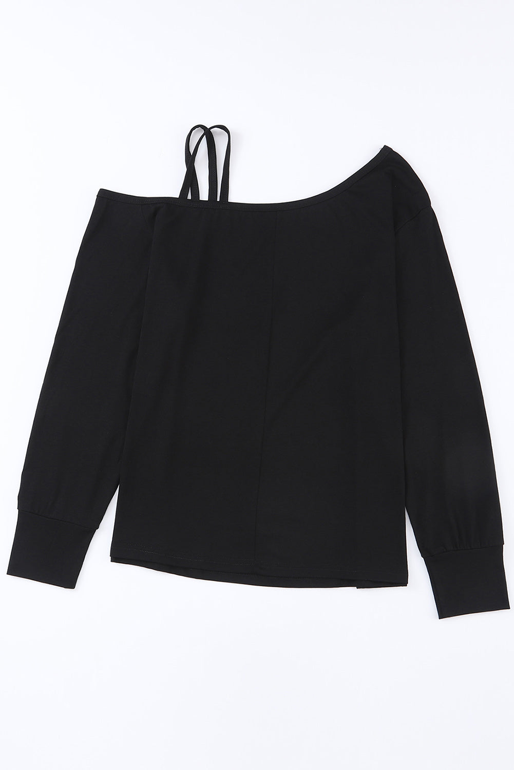 Black Basic Asymmetric Neck Long Sleeve Shift Top