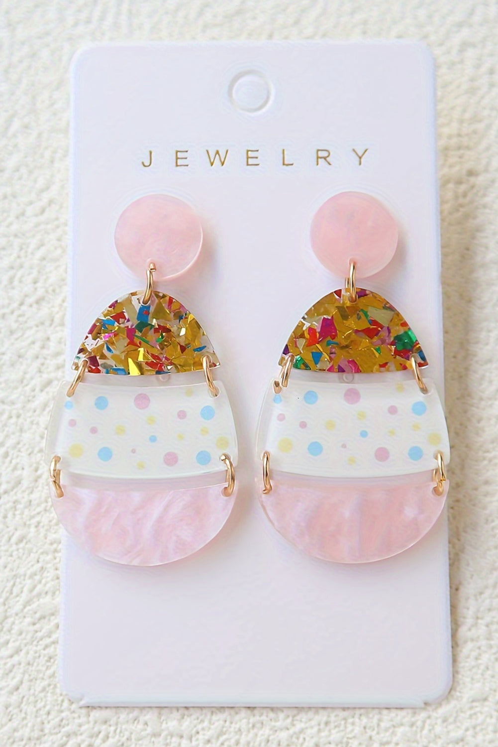 Pink Polka Dot Printed Easter Egg Shape Drop Earrings