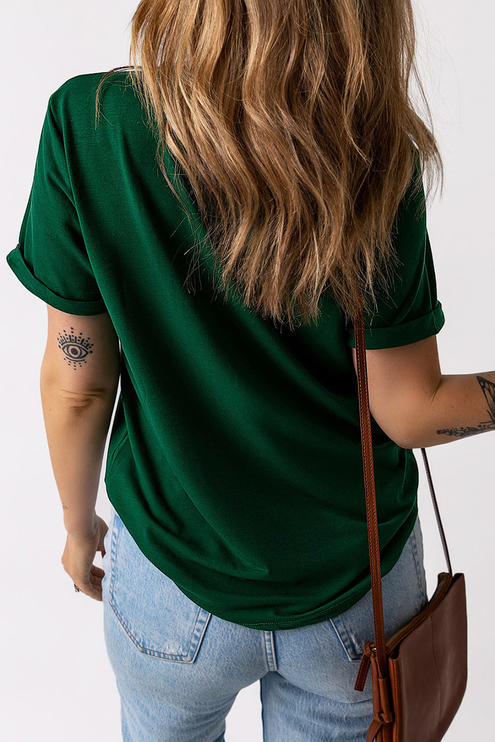 Green Casual LUCKY Clover Puff Graphic Round Neck T Shirt